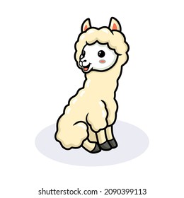 Cute little alpaca cartoon sitting