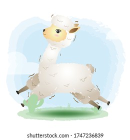 cute little alpaca in the children's style. cute cartoon little alpaca vector illustration