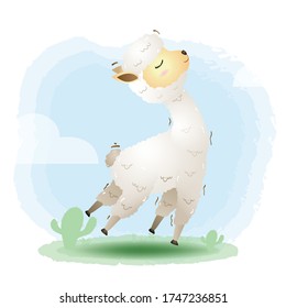 cute little alpaca in the children's style. cute cartoon little alpaca vector illustration