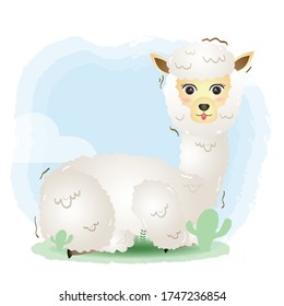 cute little alpaca in the children's style. cute cartoon little alpaca vector illustration