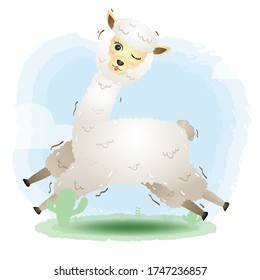 cute little alpaca in the children's style. cute cartoon little alpaca vector illustration