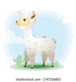 cute little alpaca in the children's style. cute cartoon little alpaca vector illustration