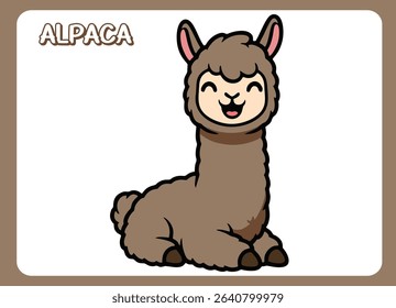 Cute little alpaca  happy smile cartoon vector  illustration.