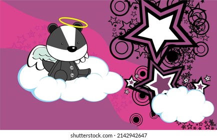 cute little angel baby badger cartoon illustration background in vector format