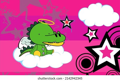 cute little angel baby crocodile cartoon illustration background in vector format