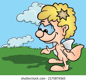 Cute Little Angel with Blond Hear - Colored Cartoon Illustration with Background, Vector