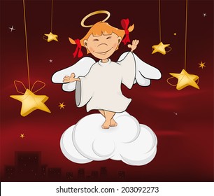 A cute little angel. A girl cartoon 