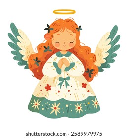 Cute little angel girl with wings and a halo over her head.