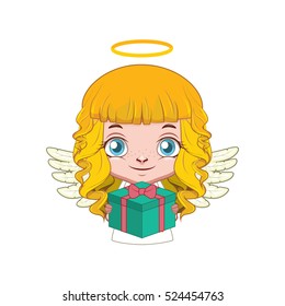 Cute little angel holding a gift box