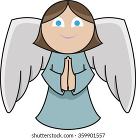 A cute little angel is praying with a smile in her face