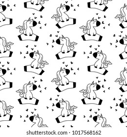 Cute little angel unicorns in love seamless pattern, vector illustration
