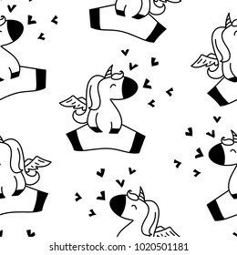 Cute little angel unicorns in love seamless pattern, vector illustration
