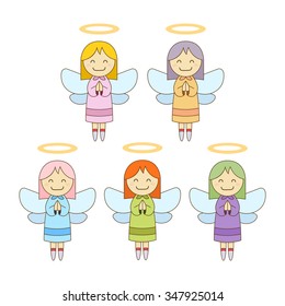 Cute little angels in colorful robe, vector illustration