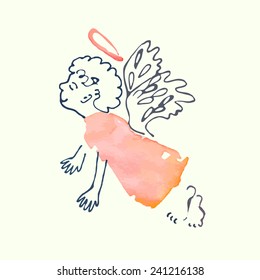 Cute little angels. Valentine'S Day. Watercolor, vector.