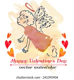 Cute little angels. Valentine'S Day. Watercolor, vector.