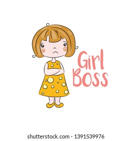 Cute little angry girl vector illustration