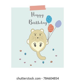 Cute little animal with ballons and text Happy Birthday. Vector cartoon illustration can be used for baby t-shirt, print design, baby shower, greeting and invitation card.