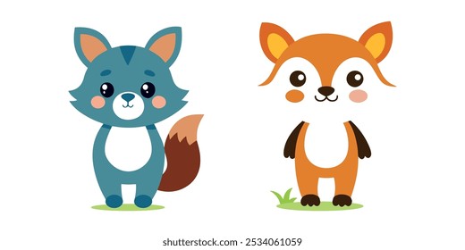 cute little animal fox, cat vector illustration