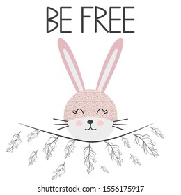 Cute little animal smiling face in scandinavian style.