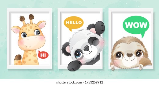 Cute little animal with watercolor effect illustration