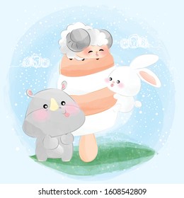 cute little animals eat popsicle
