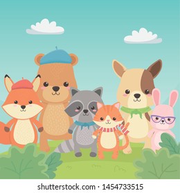 cute and little animals in the field characters