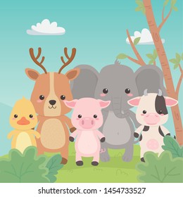 cute and little animals in the field characters