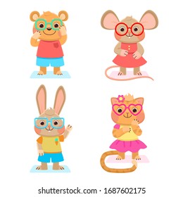 Cute little animals with glasses