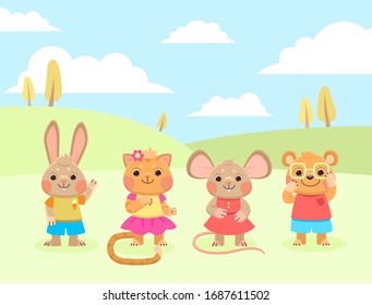 Cute little animals on a walk