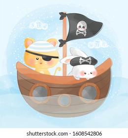 cute little animals playing pirates