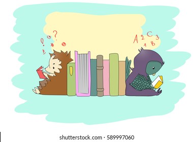 Cute little animals reading books