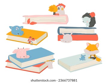 Cute Little Animals standing on Big Books