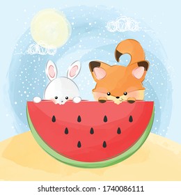 cute little animasl eat watermelon