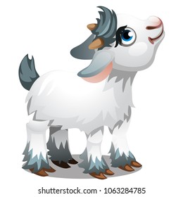 Cute little animated goat isolated on a white background. Vector cartoon close-up illustration.