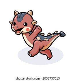 Cute little ankylosaurus dinosaur cartoon running