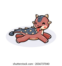 Cute little ankylosaurus dinosaur cartoon showing tongue