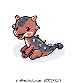 Cute little ankylosaurus dinosaur cartoon sitting