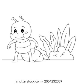 Cute little Ant animal illustration. Vector design for children Coloring book.