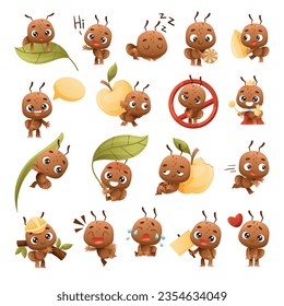 Cute Little Ant Baby Doing Various Activity Big Vector Set