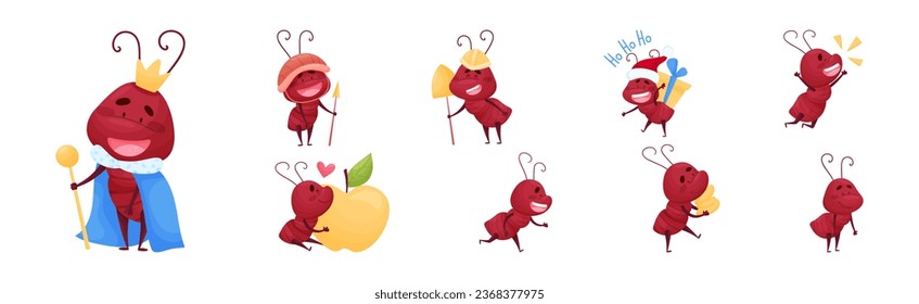 Cute Little Ant Baby Doing Various Activities Vector Set