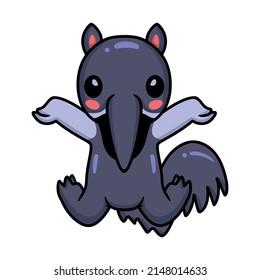 Cute little anteater cartoon raising hands