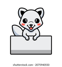 Cute little arctic fox cartoon with blank sign