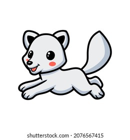 Cute Little Arctic Fox Cartoon Jumping