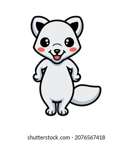 Cute little arctic fox cartoon standing
