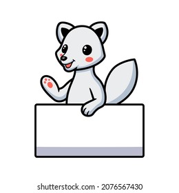 Cute little arctic fox cartoon with blank sign