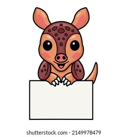 Cute little armadillo cartoon with blank sign
