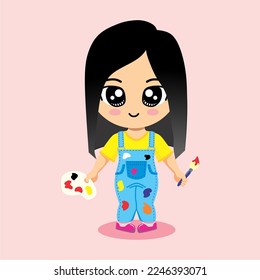 Cute Little Artist Holding Color Palette.