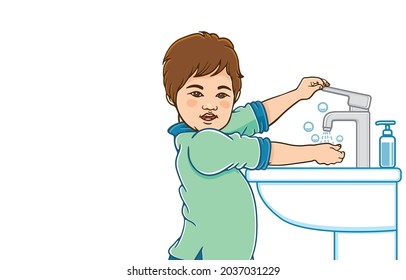 39 Cute Little Boy Wash Your Hands With Soap For Hygiene Images, Stock ...