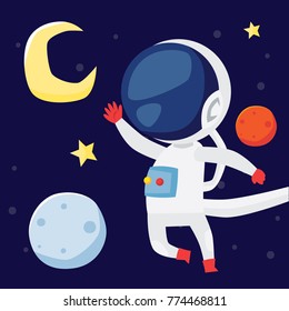 Cute little astronaut kid in action cartoon series