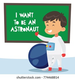 Cute little astronaut kid in action cartoon series